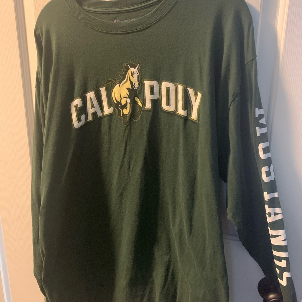 Champion Olive Green Athletic Shirt Cal Poly Mustangs men’s Long-sleeve tee